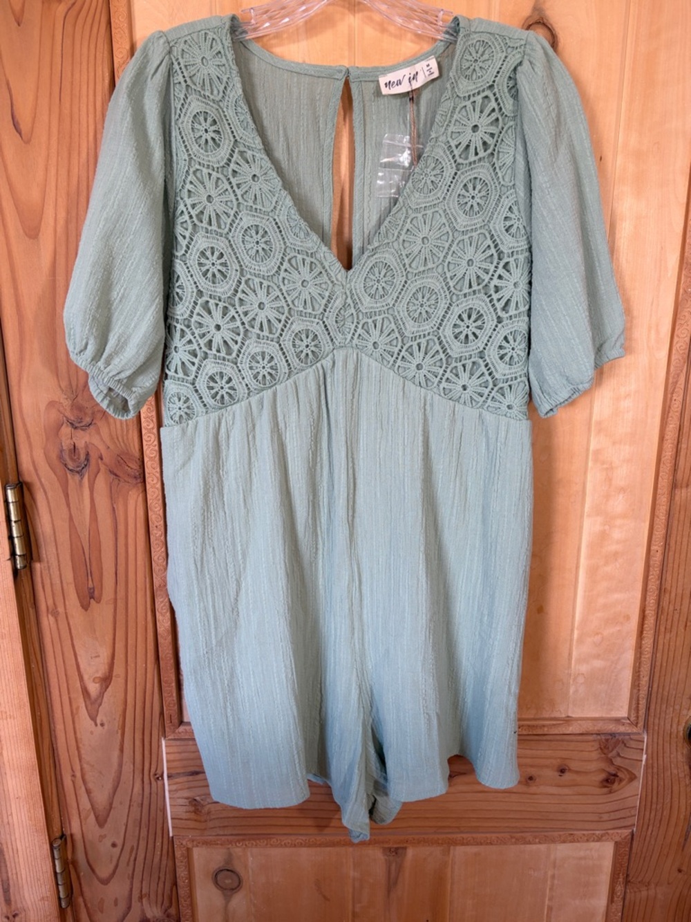 New In by VeryJ Sage Green Crochet Detail Romper